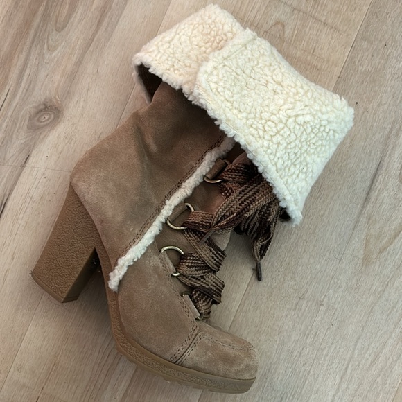 {Nine West} Suede & Shearling Mid Calf Heeled Boots - Picture 3 of 5